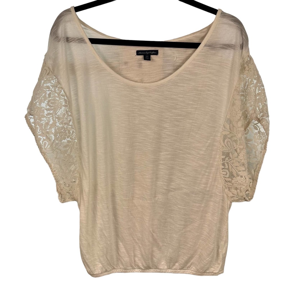 American Eagle Outfitters White Lace Tunic Womens Size M Boxy Boho Feminine